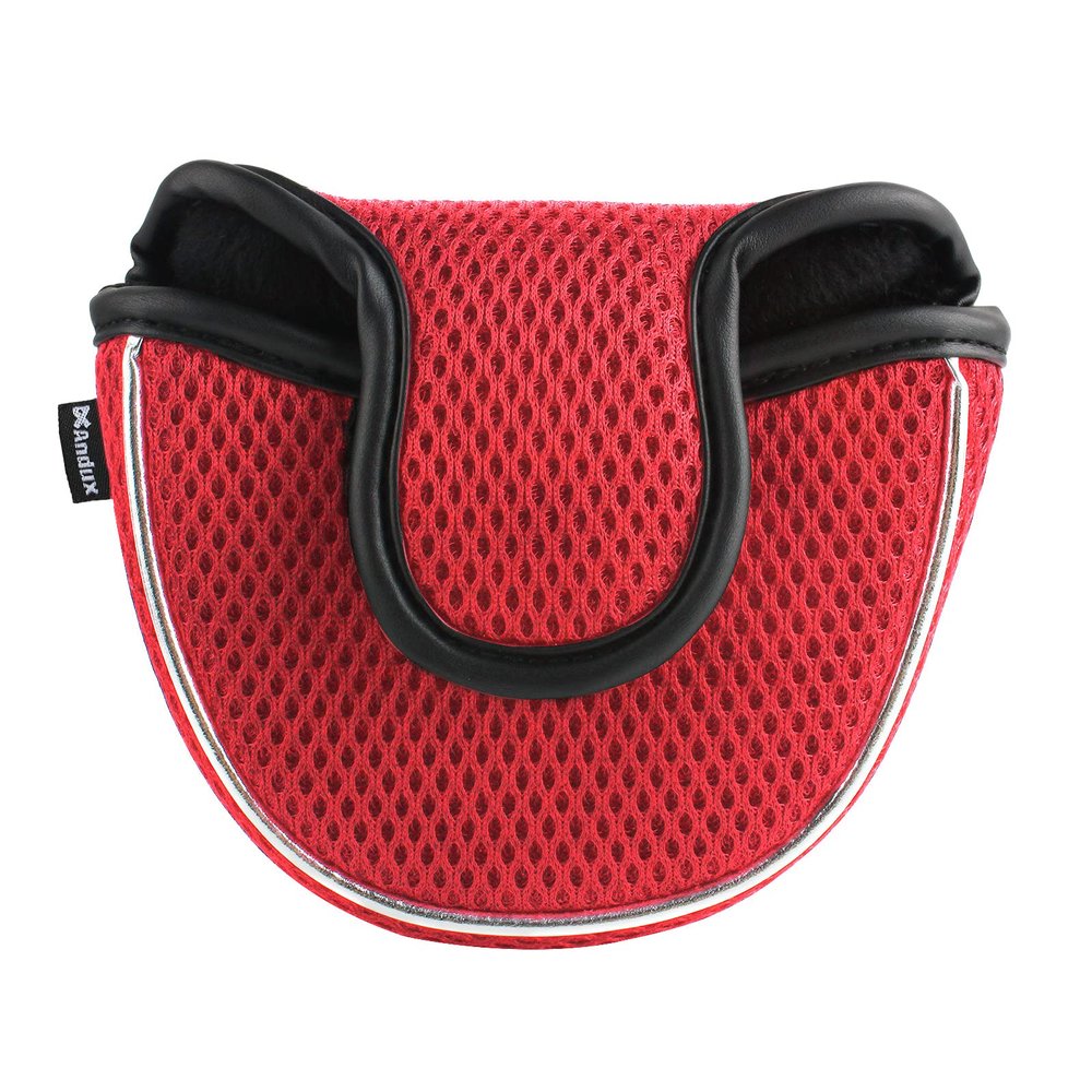Andux Mesh Heel-Shafted Mallet Putter Cover Golf Putter Head Covers Red, Semicircle MT/TG13