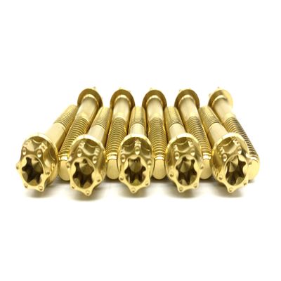 SSTI Titanium M8x15/20/25/40/47/49/55/60mm Ti GR5 6AL4V Flange Trox Head Screws PVD Coated for Bicycle/Motocycle MTB Parts Fixed Gear (10 PCS) (M8x55mm, Gold)