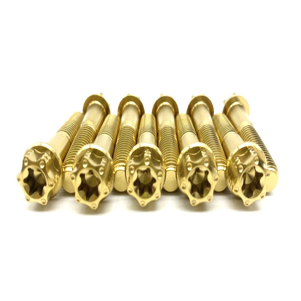 SSTI Titanium M8x15/20/25/40/47/49/55/60mm Ti GR5 6AL4V Flange Trox Head Screws PVD Coated for Bicycle/Motocycle MTB Parts Fixed Gear (10 PCS) (M8x55mm, Gold)