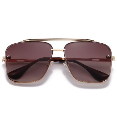 ANRRI Square Aviator Gradient Sunglasses UV400 Double Bridge Retro Metal Frame Brown Lens