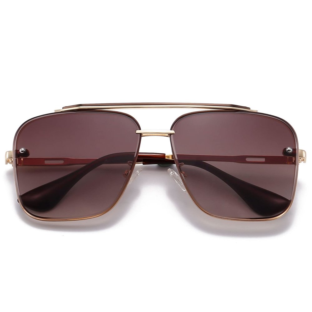 ANRRI Square Aviator Gradient Sunglasses UV400 Double Bridge Retro Metal Frame Brown Lens