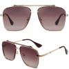 ANRRI Square Aviator Gradient Sunglasses UV400 Double Bridge Retro Metal Frame Brown Lens view 2