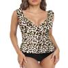 Hilor Women's Tankini Swimsuits Shirred Tummy Control Swimwear Ruffled V Neck Two Piece Bathing Suits Yellow Leopard 10 view 3