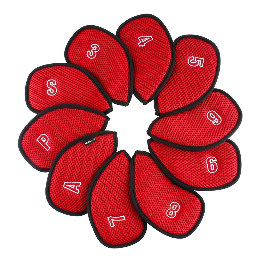 Andux Mesh Golf Iron HeadCovers with Number on Both Sides 10pcs/Set MT/S14 (Red)