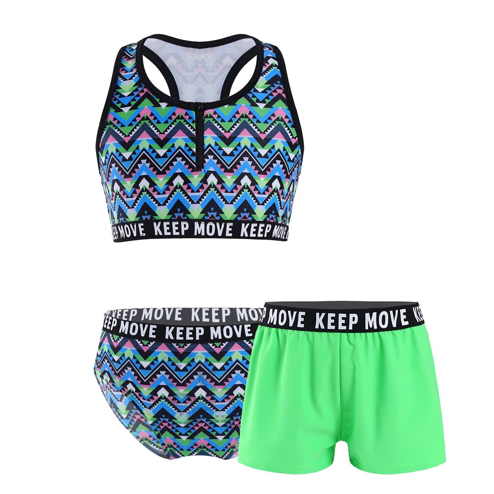YONGHS 3PCs Girls Swimsuit Sleeveless Rash Guard Triangle Bikinis Tankini Sets with Swim Boyshorts Mint Green A 10