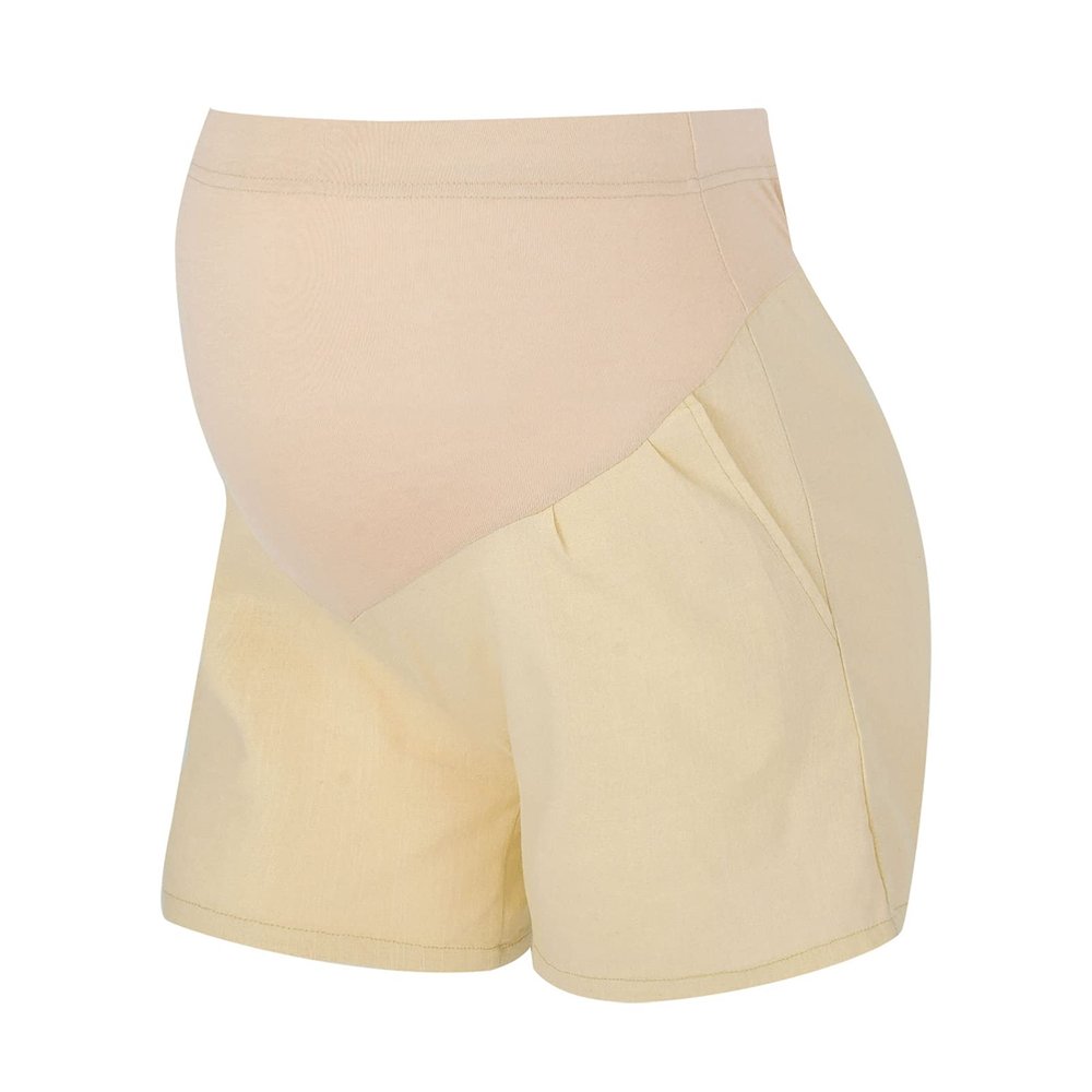 Alvivi Women's Maternity Loose Shorts Cotton Over The Belly Elastic Waist Pregnancy Casual Shorts Hot Pants with Pockets Champagne XX-Large