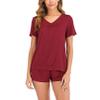 GTHTTT Women's Sexy Pajama Set Solid Color V Neck Short Sleeve Shirt and Shorts Sleepwear Sleep Loungewear Set view 2