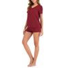 GTHTTT Women's Sexy Pajama Set Solid Color V Neck Short Sleeve Shirt and Shorts Sleepwear Sleep Loungewear Set view 3