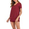 GTHTTT Women's Sexy Pajama Set Solid Color V Neck Short Sleeve Shirt and Shorts Sleepwear Sleep Loungewear Set view 4
