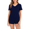 GTHTTT Women's Sexy Pajama Set Solid Color V Neck Short Sleeve Shirt and Shorts Sleepwear Sleep Loungewear Set view 1