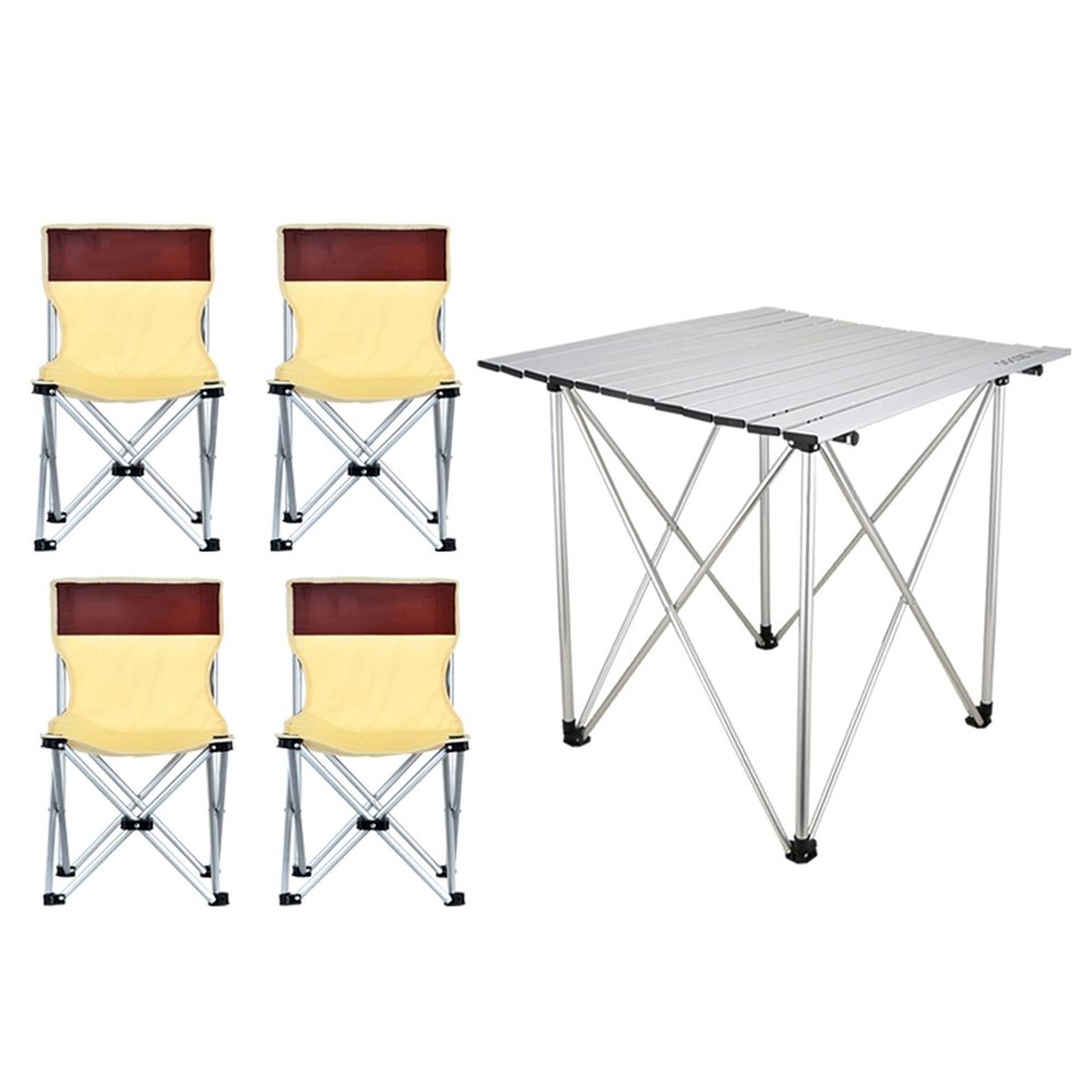 Camping Table Chairs Outdoor Folding Table with 4 Chairs, Ultra-Light and Durable Aluminum Alloy Camping Picnic Table, Multifunctional Portable Table