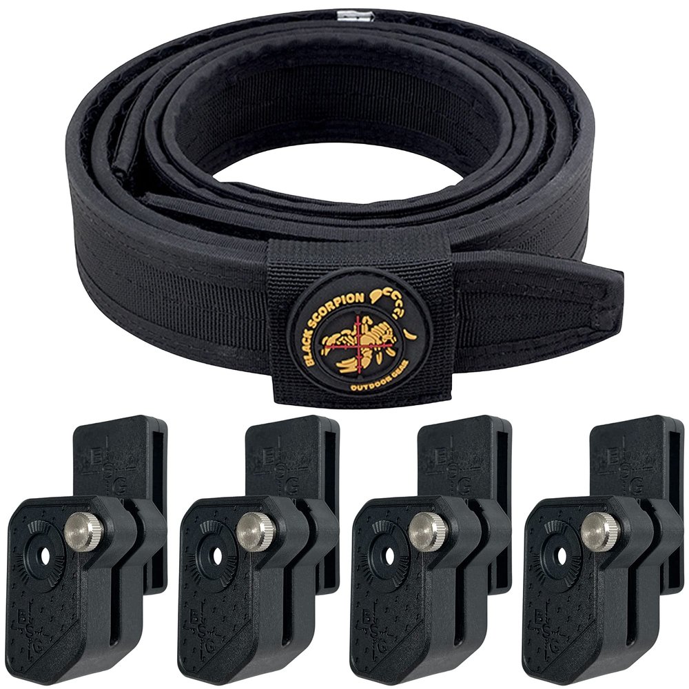 Black Scorpion Gear Competition Rig 4X Ambidextrous Double Stack Mag Pouches 1x Pro Heavy Duty Competition Belt (Black, Medium (28'' - 34''))