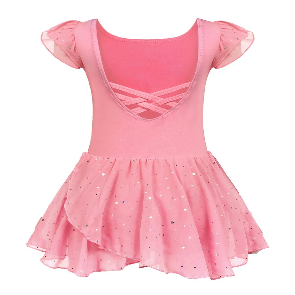 Arshiner Girls Ruffle Sleeve Ballet Dance Dress Crisscross Back Tutu Skirted Leotard