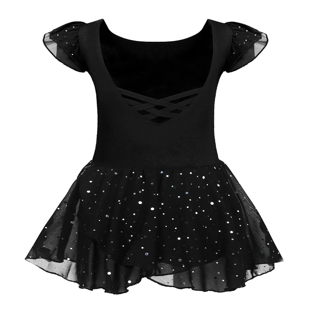 Arshiner Girls Ruffle Sleeve Ballet Dance Dress Crisscross Back Tutu Skirted Leotard