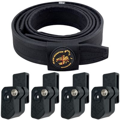 Black Scorpion Gear Competition Rig 4X Ambidextrous Double Stack Mag Pouches 1x Pro Heavy Duty Competition Belt (Black, X-Large (36'' - 40''))