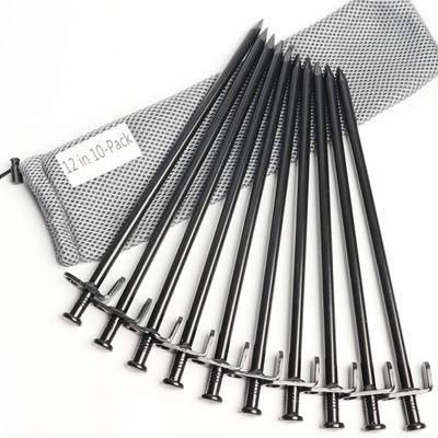 XYXXBB Heavy Duty Camping Stakes 12-Inch Tent Stakes, Forged Steel Tent Pegs Unbreakable and Inflexible, Available in Rocky Place Dessert Snowfield and Grassland (Black) (Color : 12in-10parks)