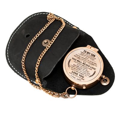 Personalize Engraved Brass Nautical Compass, Quote to My Son Gift for Graduation Confirmation Communion Loved One Gift, Direction Compass Hiking with Leather Pouch Case