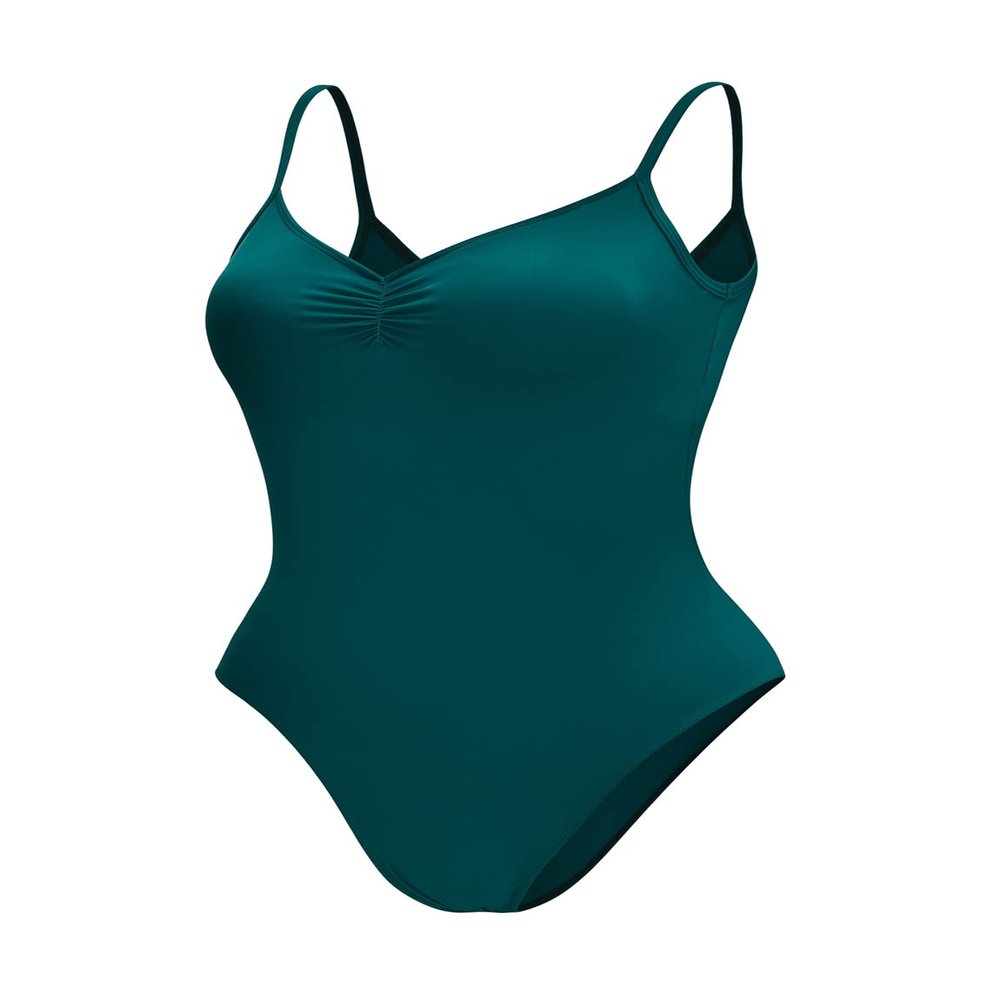 Dance Elite Camisole Leotard For Women - Lana - Womens Dance Leotard With High Leg And V-Neck (Green, Adult XL)