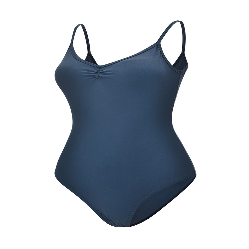 Dance Elite Camisole Leotard For Women - Lana - Womens Dance Leotard With High Leg And V-Neck (Blue, Adult XL)