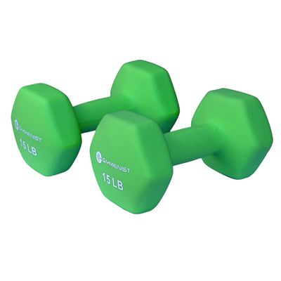 GYMENIST Pair of Dumbbells Set of 2 Soft Non Slip Grip Dumbbells Pair Covered with Neoprene (G306-15), Lime green, 15 lb Pair