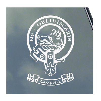 KLO Graphics Campbell Scottish Clan Vinyl Sticker Decal Tartan with Banner Option Family, White With Banner, 4 34 x 6 34