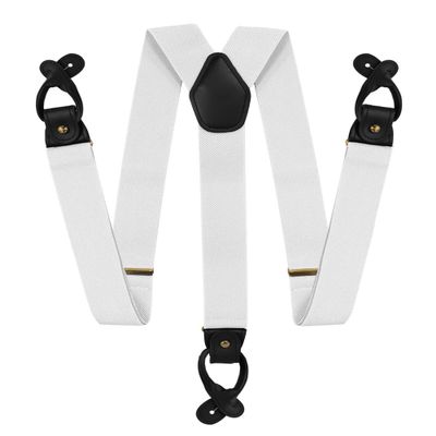 Vittorio Farina Adjustable Button End Suspenders, Elastic Y-Back Suspenders (White/Gold)