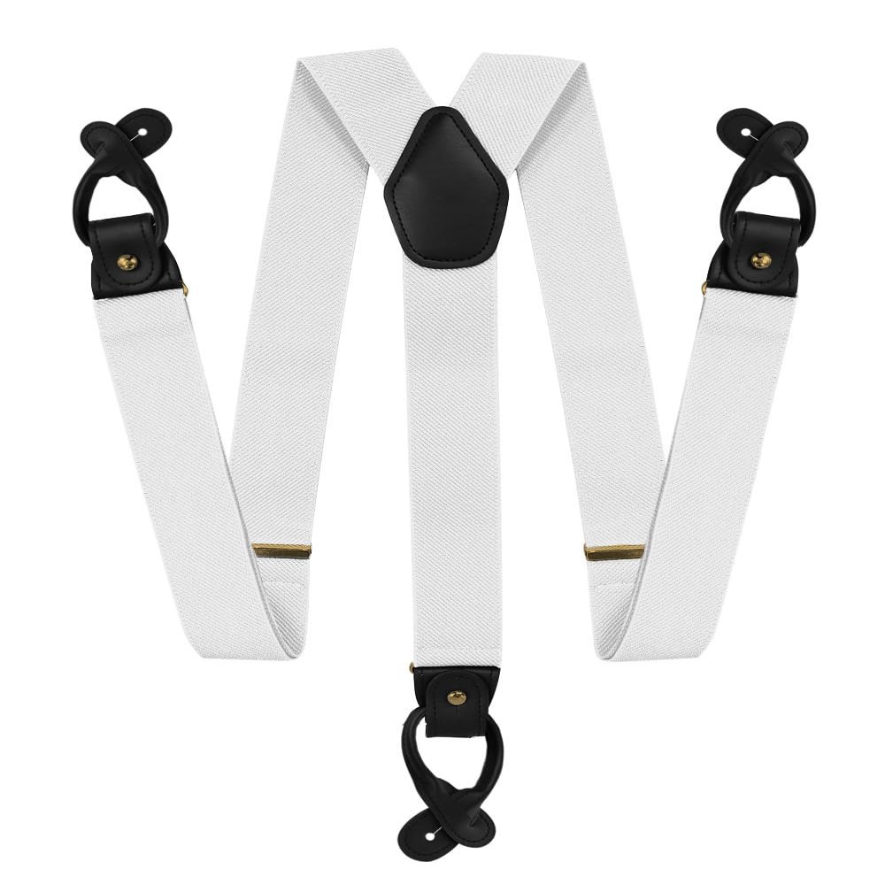 Vittorio Farina Adjustable Button End Suspenders, Elastic Y-Back Suspenders (White/Gold)