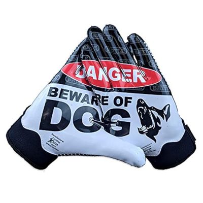Battle Sports Beware of Dog, Black Wide Receiver Football Gloves, Ultra Stick Adult & Youth Gloves - Adult Large, Black