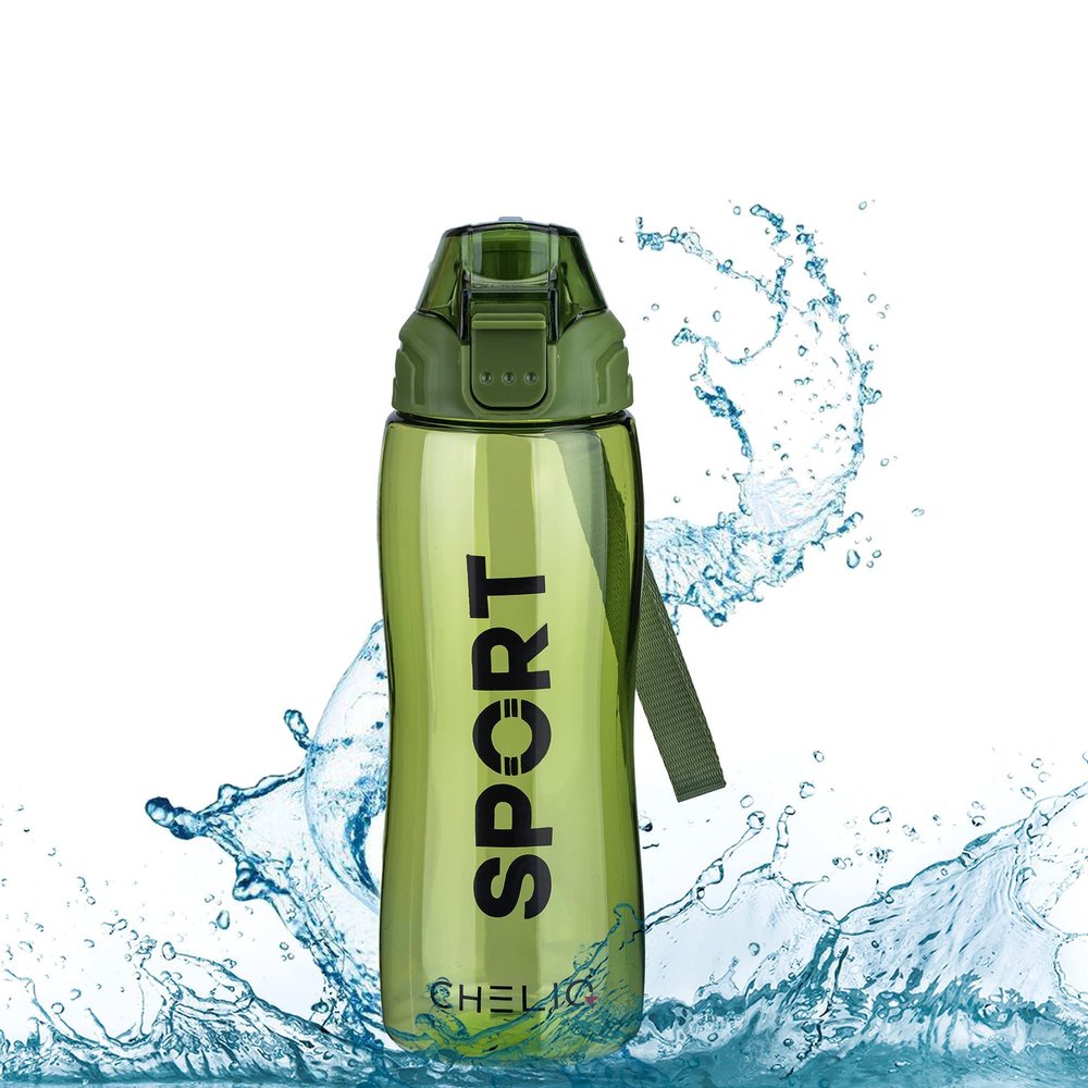 CHELIQ Water Bottle with Handle - 25 Oz - Shatterproof Tritan Material, Impact & Heat Resistant, Flip-Top Locking Lid, Leak-Proof and BPA Free Water Bottle (Saturn/Green)
