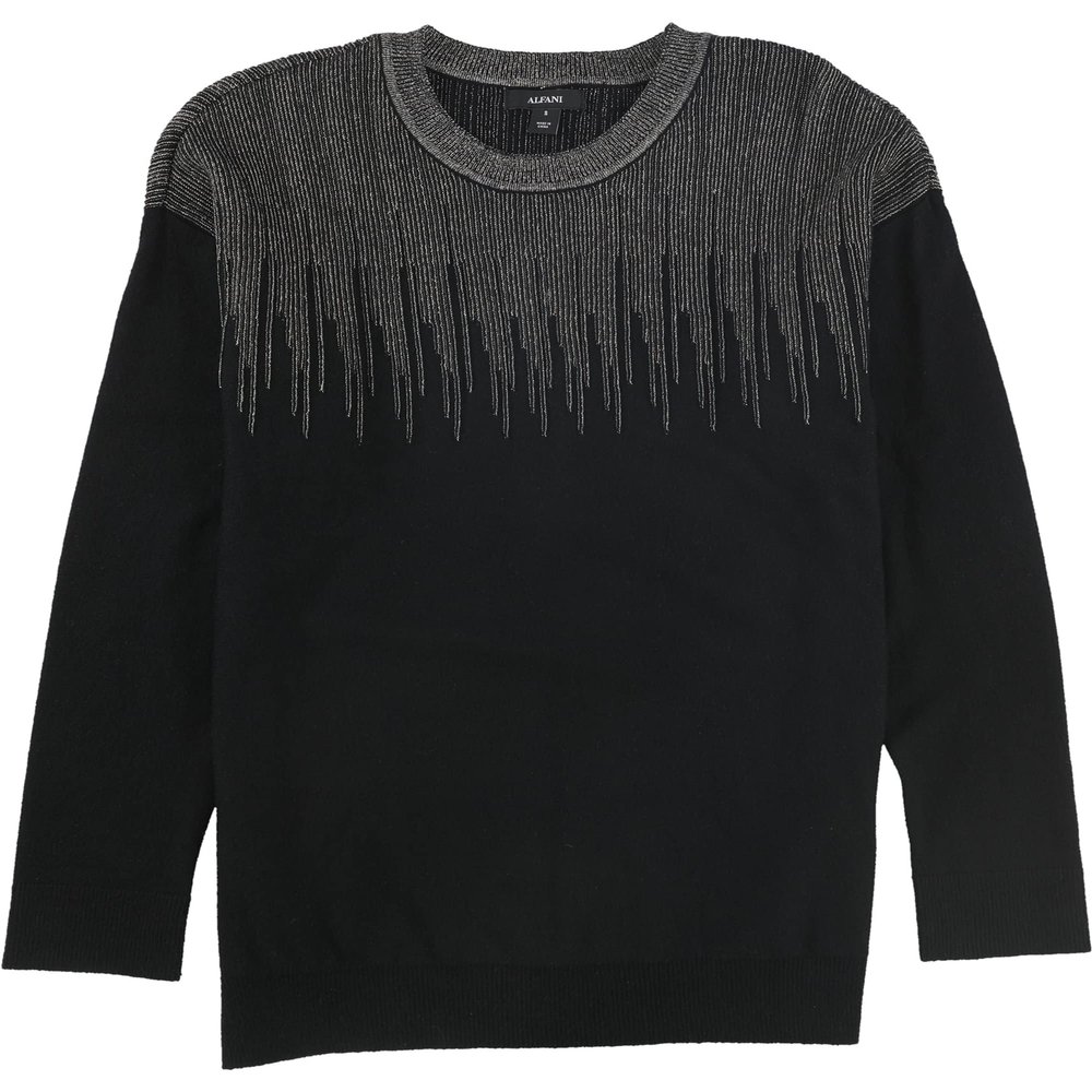 Alfani Womens Vented Hem Pullover Sweater, Black, Small