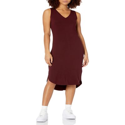 Amazon Essentials Women's Jersey Regular-Fit Sleeveless v-Neck Midi Dress (Previously Daily Ritual), Dark Red, XX-Large