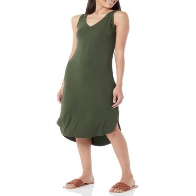 Amazon Essentials Women's Jersey Regular-Fit Sleeveless v-Neck Midi Dress (Previously Daily Ritual), Forest Green, X-Large