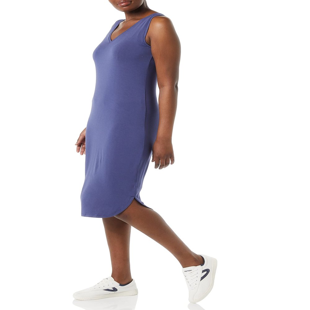 Amazon Essentials Women's Jersey Regular-Fit Sleeveless v-Neck Midi Dress (Previously Daily Ritual), Medium Blue, X-Large