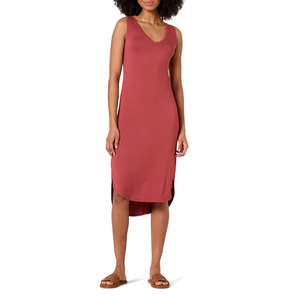 Amazon Essentials Women's Jersey Regular-Fit Sleeveless v-Neck Midi Dress (Previously Daily Ritual), Brick Red, XX-Large