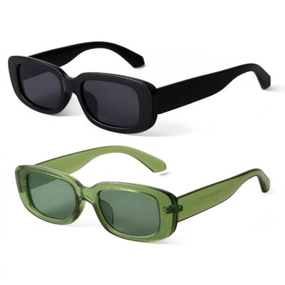 ADE WU Rectangle Sunglasses for Women Men Retro 90s Trendy Narrow Rectangular Sun Glasses Fashion Y2K Stylish,2 Packs:Black & Green