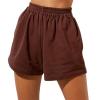 GOOCHEER Womens Workout Shorts Casual Summer Solid Running Sweat Shorts Elastic High Waist Shorts with Pockets (E-Coffee, S) view 1