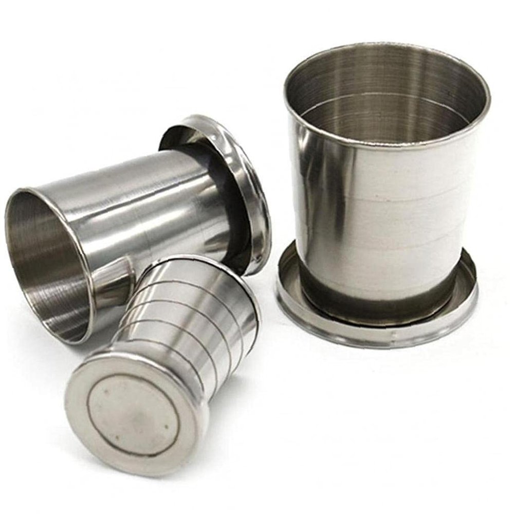 Ayrsjcl 1pc Folding Cup Portable Stainless Steel Retractable Cup Drinkware for Traveling Hiking Camping Picnic 140ml
