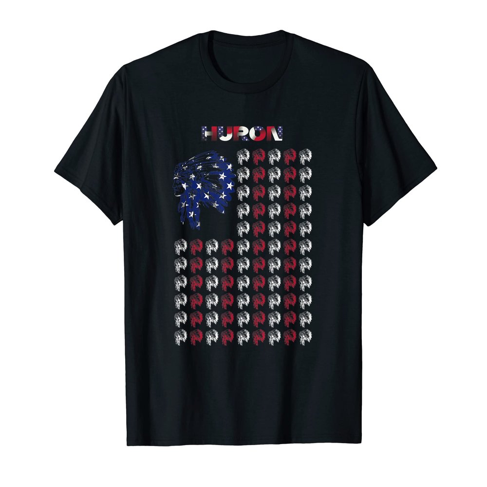 Huron Native American Indian Chief USA Flag 4th July Pride T-Shirt