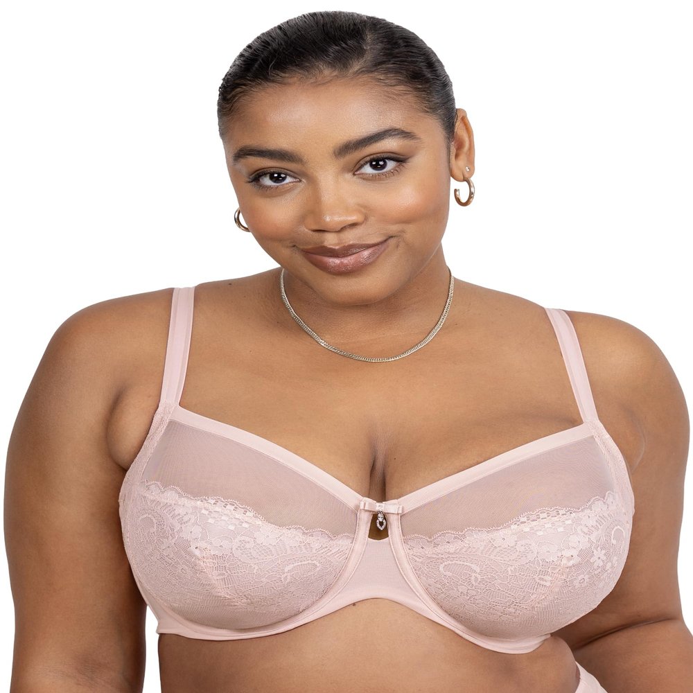 Curvy Couture Women's Plus Size Luxe Lace Underwire Bra, Blushing Rose, 42H