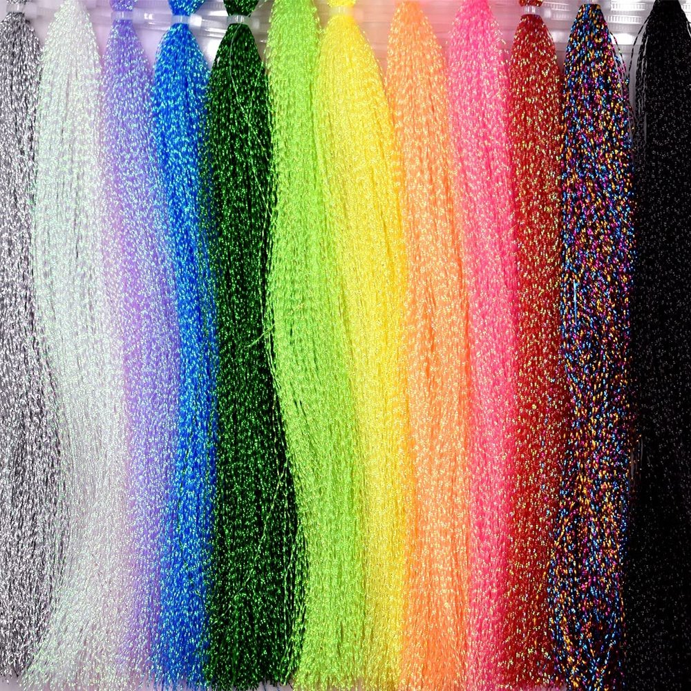 10 Pack Crystal Flash Line Fly Tying Material for Fishing Lure Flies (12 Colors Crystal Flash-Set C)