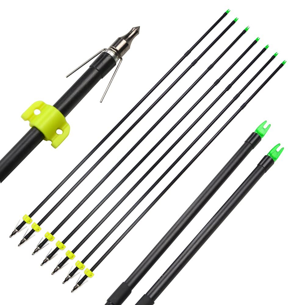 ZSHJGJR Archery Bowfishing Arrows Fiberglass Fishing Hunting Arrows with Broadheads Safety Slides for Compound Bow Recurve Bow Fishing Hunting 3/6/12pcs (Black, 12 Pieces)