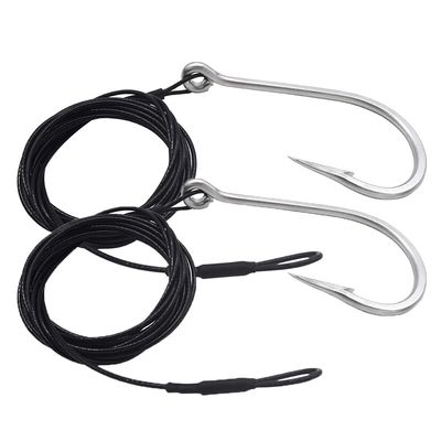 1/0-13/0 Shark Surf Rigs with 9.8ft 49-Strands Steel Leader(380-400Pound),Deep Sea Hooks for Big Fish (11/0-2 Packs)