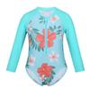 Loyan Girls Kids One-Piece Swimwear Flower Printed Long Sleeves Front Zipper Swimsuit Rash Guard Cyan 4Years view 1