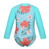 Loyan Girls Kids One-Piece Swimwear Flower Printed Long Sleeves Front Zipper Swimsuit Rash Guard Cyan 4Years view 2