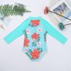 Loyan Girls Kids One-Piece Swimwear Flower Printed Long Sleeves Front Zipper Swimsuit Rash Guard Cyan 4Years view 4