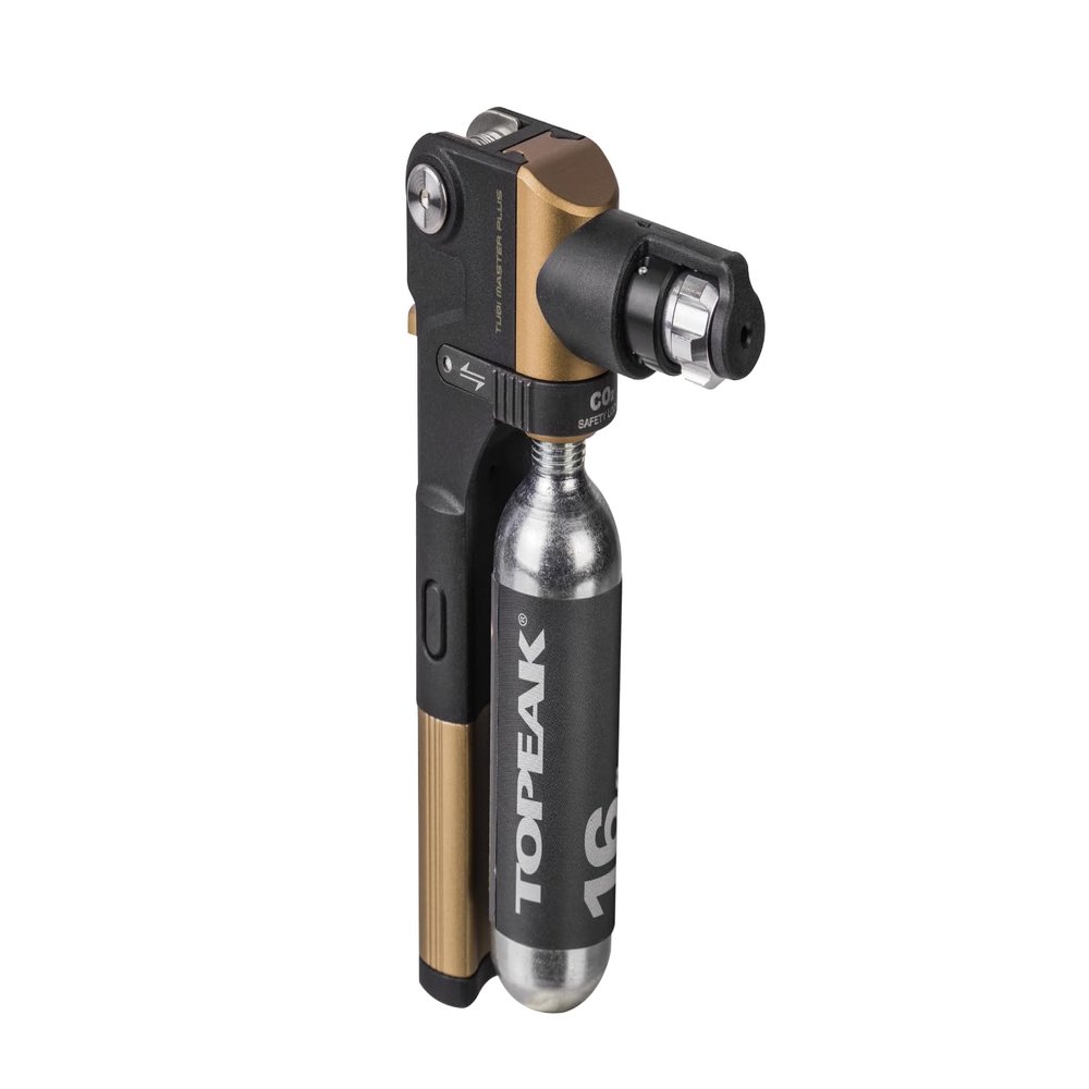 Topeak Tubi Master+ Compact Tubeless Tire Repair Kit with CO2 Inflator, 3.5mm Plug Tool, Knife, Tire Reamer, Plugs, One 16g CO2 Cartridge, Strap Mount  For Presta & Schrader Valves