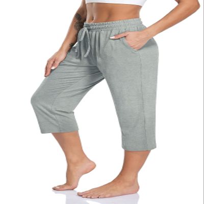 TARSE Women's Capri Yoga Pants Stretch Lightweight Running Jogging Pants Casual Comfy Pull On Capris Pockets Sweatpants (Heather LightGray,M)
