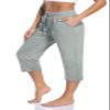 TARSE Women's Capri Yoga Pants Stretch Lightweight Running Jogging Pants Casual Comfy Pull On Capris Pockets Sweatpants (Heather LightGray,M) view 1