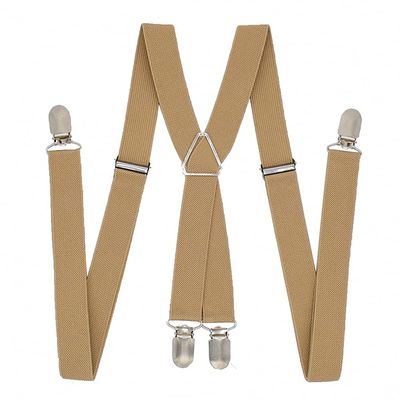 1 inch Suspenders Men Solid Color Polyester Elastic Belt X-Shape Braces with 4 Clips for Women Khaki