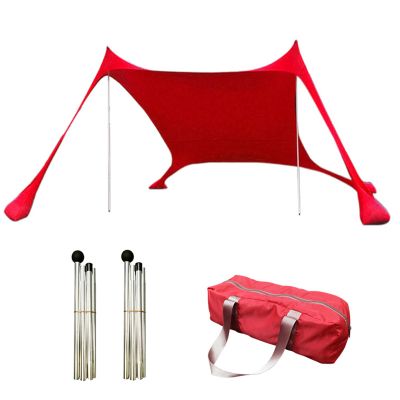 JNYB Beach Shade Tent Awning 3-4 People Pop Up Beach Tent Sun Shelter UPF50+ with Sand Shovel, Ground Pegs and Stability Poles Portable Umbrella,Red